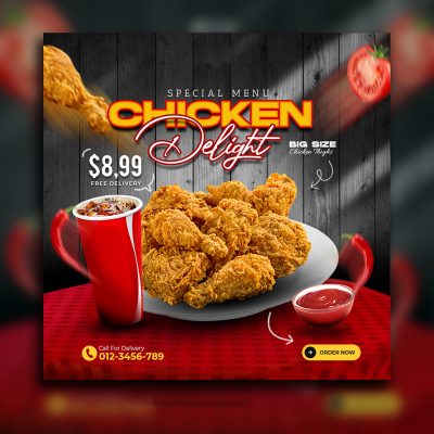 Fried Chicken Delight menu promotion social media banner templat Fried Chicken Delight menu promotion social media banner template